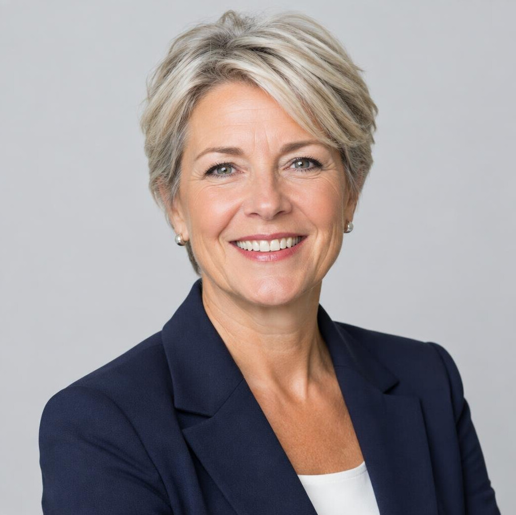 Studio portrait of a Belgian businesswoman in her fifties smiling